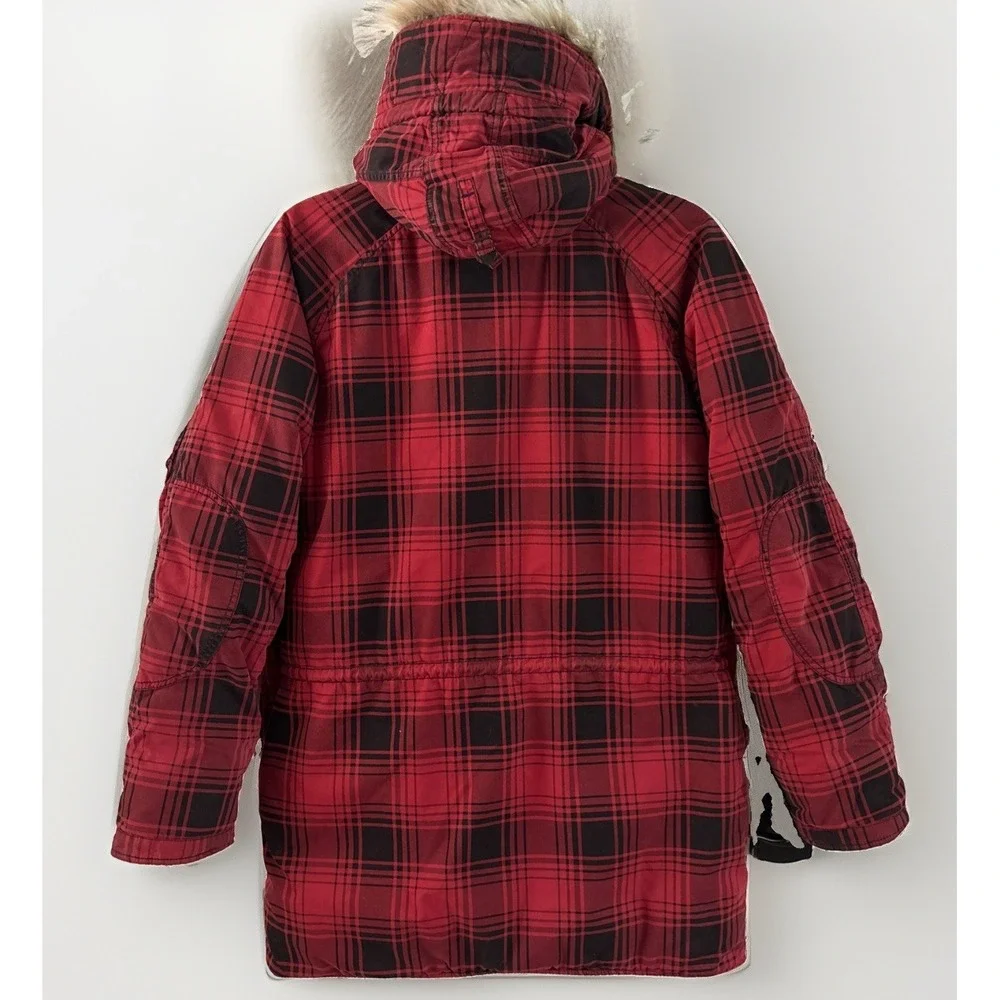 Polo Ralph Lauren Mens Fur Hooded Down Parka Jacket Black Sz XL  Red And Black